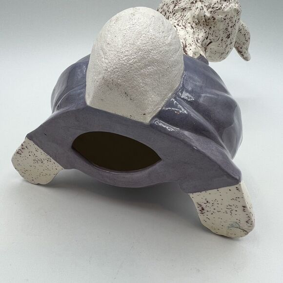 Vintage Ceramic Derpy Easter Rabbit Egg Spring Bunny Overalls 10" - Picture 5 of 5